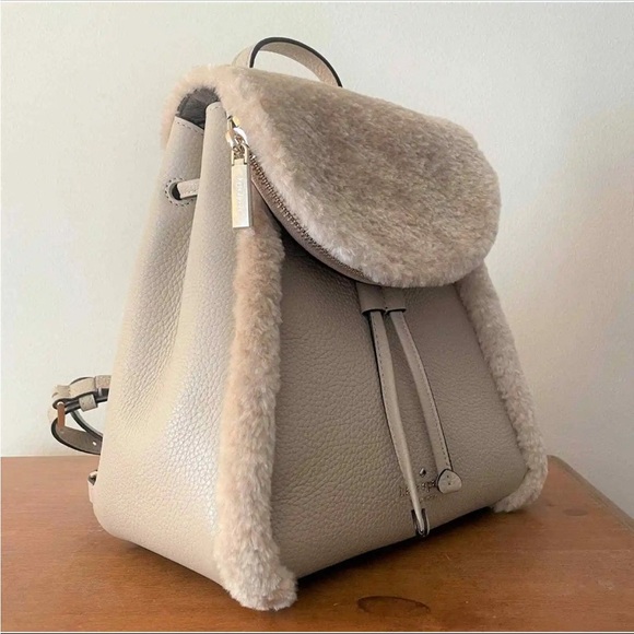 Kate Spade Leila Leather and Faux Shearling Backpack RARE in “light sand” - Picture 3 of 12